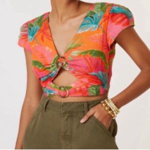 Farm Rio Linen Cut Out Tropical Top Size Large